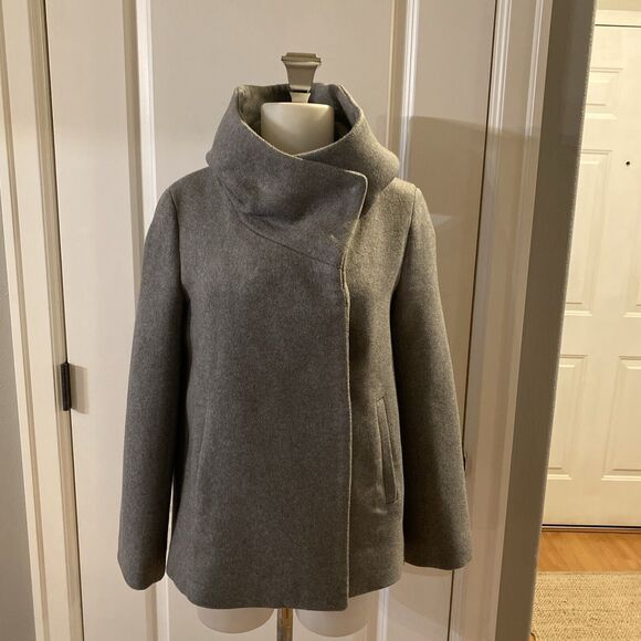 ZARA Collection Mid-Gray Wool Blend Coat Jacket High Wraparound‎ Collar -Size XS - Picture 1 of 11